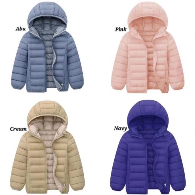 Jaket Musim Dingin Anak Jaket Winter Anak Unisex Cewe Cowo Thermal Winter Coat 02 Polos Hitam Putih 