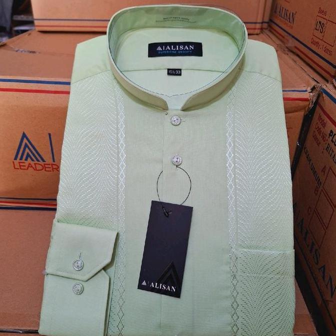 Promo Kemeja Koko Alisan Pria Lengan Panjang Kerah Shanghai Bordir Putih COD