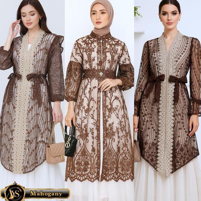 Promo Yesaya - Outer Brukat Atasan Tunik Muslim Wanita Khusus Mahogany Seragaman COD