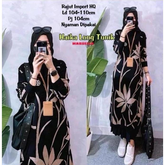 Promo tunik dress panjang wanita rajut import Muslim COD