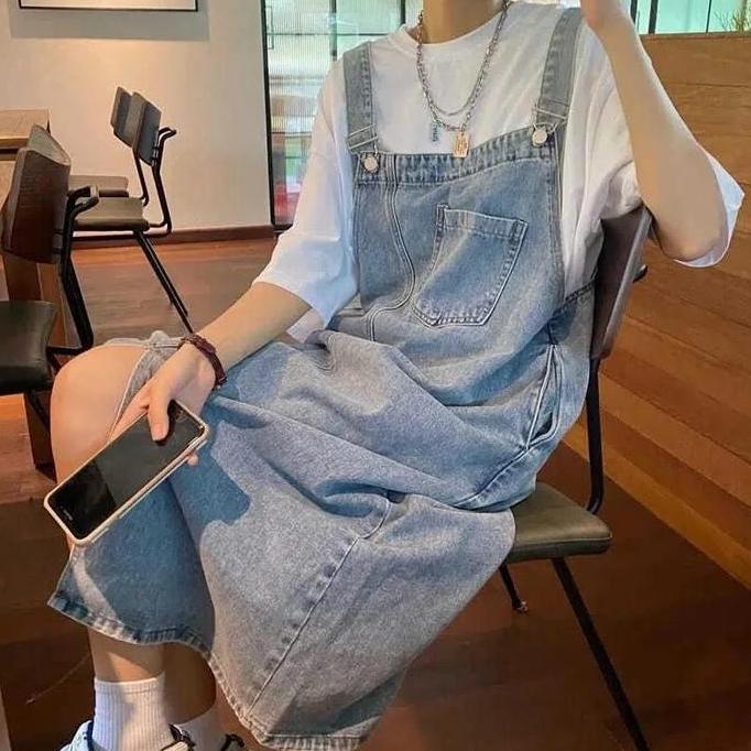 Overall Rok Panjang Bahan Denim Biru Muda Wanita Span