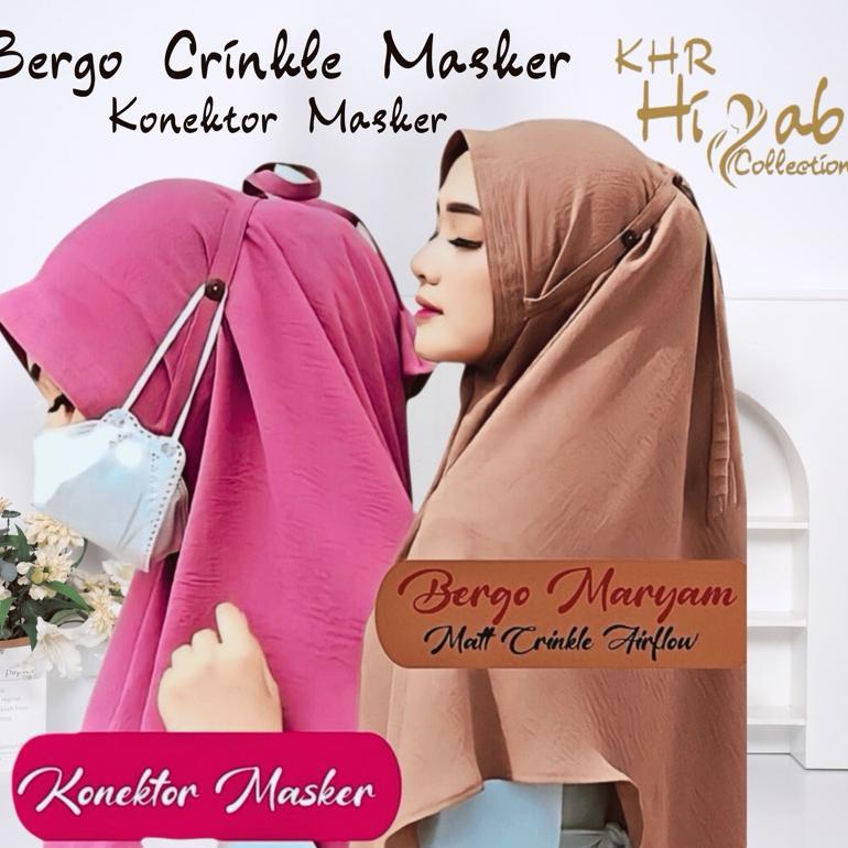 Maryam - Hijab Bergo Crinkle Airflow L XL Tali Konektor Masker Jilbab Instan Langsungan Kekinian Ori