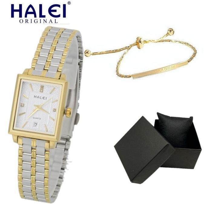 Promo PROMO JAM UNISEX (21MM DAN 31MM) HALEI ANTI AIR ORIGINAL BONUS GELANG TITANIUM BISA COD ( DSH-
