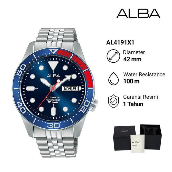 Promo AL4191 ALBA Automatic Jam Tangan Otomatis Pria AL4191X1 Blue Dial Pepsi Bezel Original Garansi