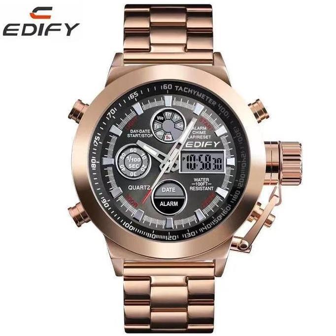 Promo Jam Tangan Pria Original/Analog digital/jam Tangan Tahan air/EDIFY1854 - rose gold Stainless S