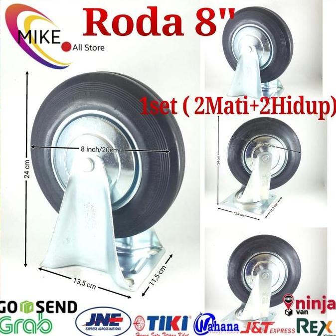 Promo Roda Troli 8" 1Set(2H+2M) Roda Karet 8Inchi Etalase 8 Inch Troly Cod