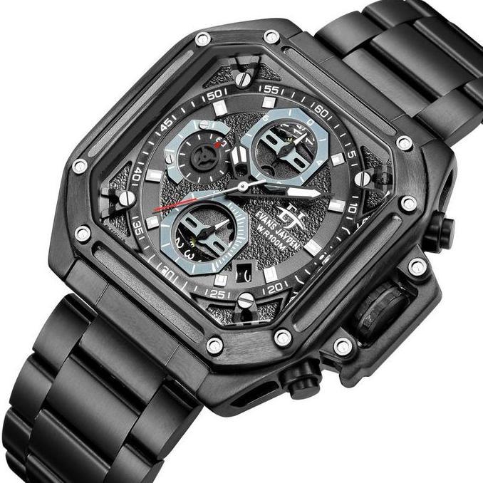 Promo Buy 1 Get 1  Evans Jayden Jam Tangan Pria EJ 9558 Rantai Stainless Steel Chronograph Kaca Sapp
