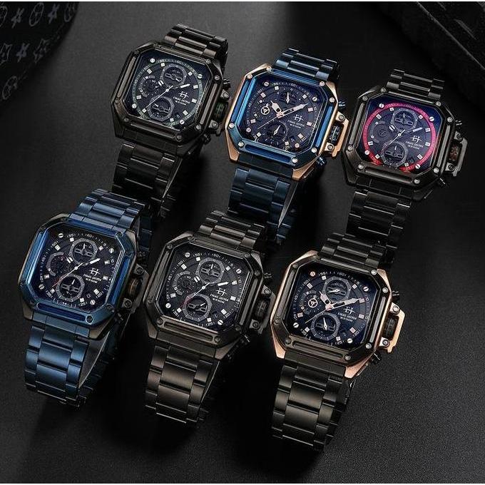 Promo Buy 1 Get 1  Evans Jayden Jam Tangan Pria EJ 9558 Rantai Stainless Steel Chronograph Kaca Sapp