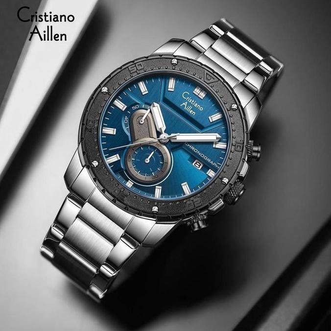 Promo Buy 1 Get 1  Cristiano Aillen Jam Tangan Pria Analog 8900 Rantai Stainless Steel Chronograph K