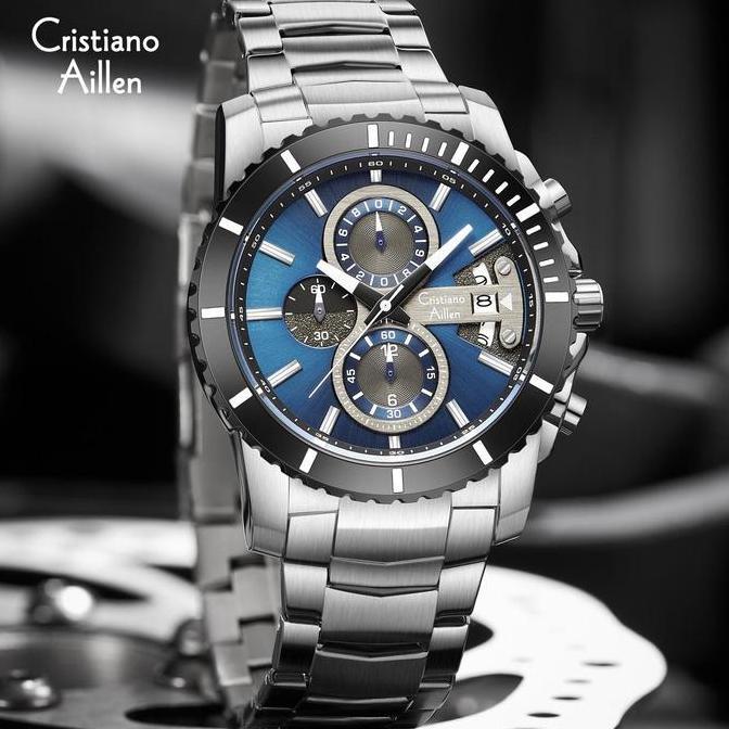Promo Buy 1 Get 1  CristianoAillenJamTanganPriaAnalog8898RantaiStainlessSteelChronographKacaSapphire