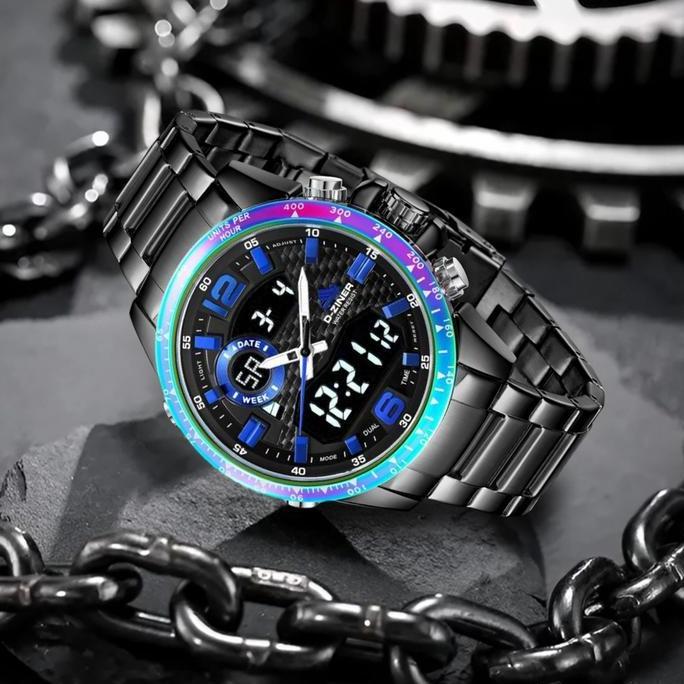 Promo Buy 1 Get 1  Dziner Jam tangan Pria 8306 Double Time Rantai Stainless Steel Water Resistant 3 