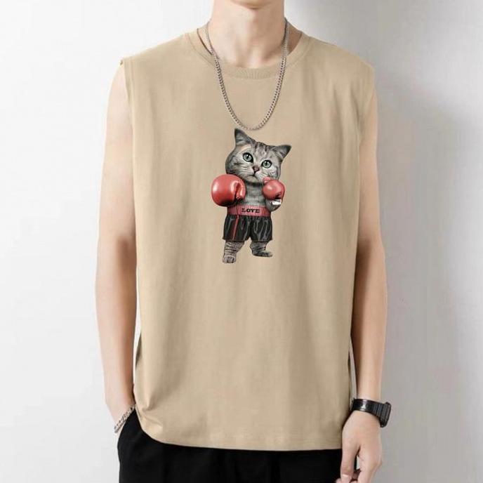 DY66 - singlet gambar kucing tinju / singlet pria / kaos oblong distro dewasa