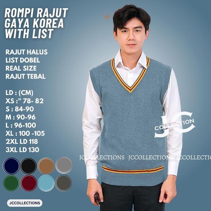 DR131 - Rompi Rajut Pria Korea Style List Kuning /Rompi Rajut Pria Korea List Kuning / Vest Knit Rom