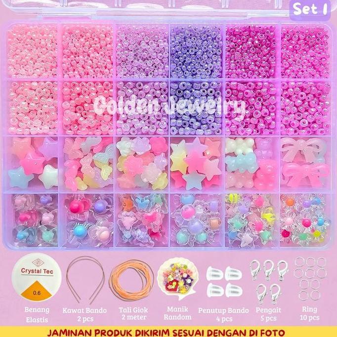 Golden Jewelry - Pernak Pernik Gelang 1 Box Mute Manik Manik - DIY Gelang Manik Manik Aesthetic - DI