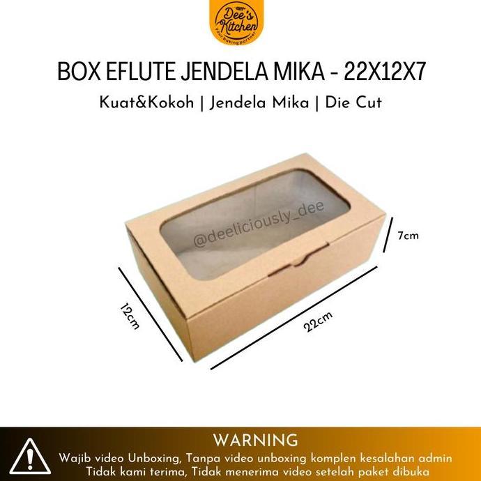 Kardus Eflute Jendela Mika/Box Eflute Die Cut/Dus Brownies/Dus Hampers - 22x12x7