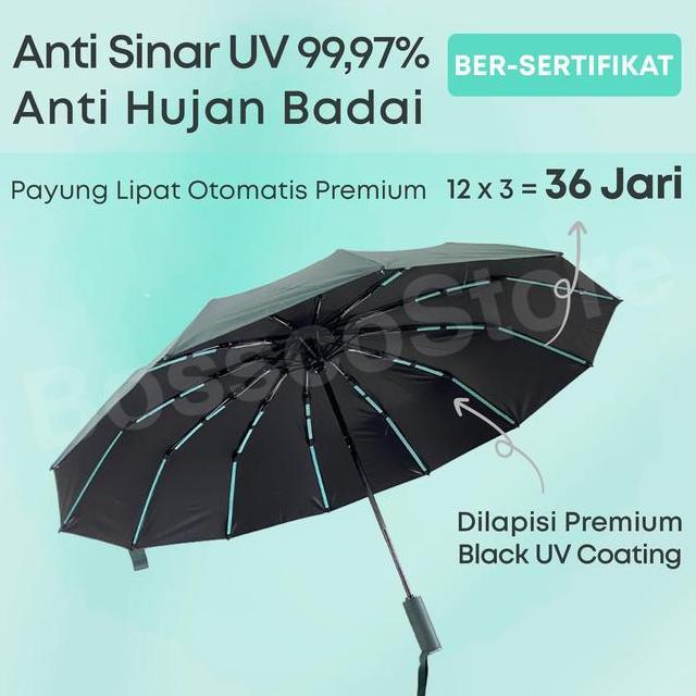 Seven Plus Payung Lipat Otomatis Anti Uv 999 Bersertifikat Kerangka Bla Metal Anti Karat Fiberglass 