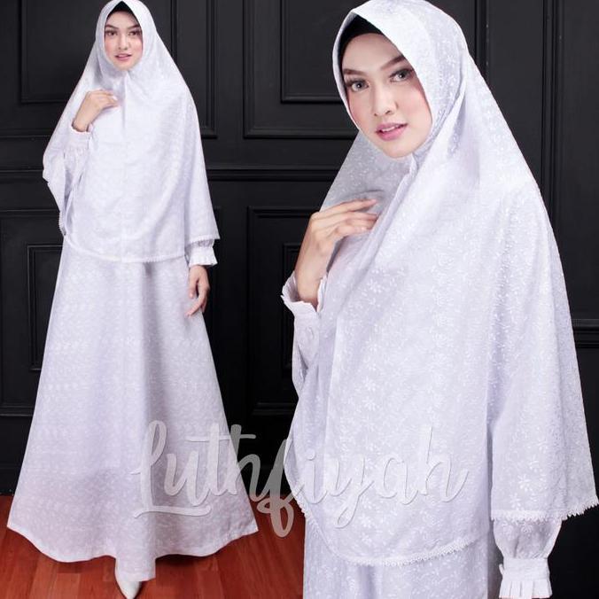 Terbaru Stelan Gamis Umroh / Stelan Gamis Jilbab Syari Katun Polos Hitam Putih Cantik Haji Manset  M