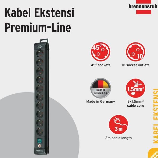 Stop Kabel Extension Terminal Listrik 10 Lubang Brennenstuhl 10 Soet 3M Bla Colokan Listrik Dengan K