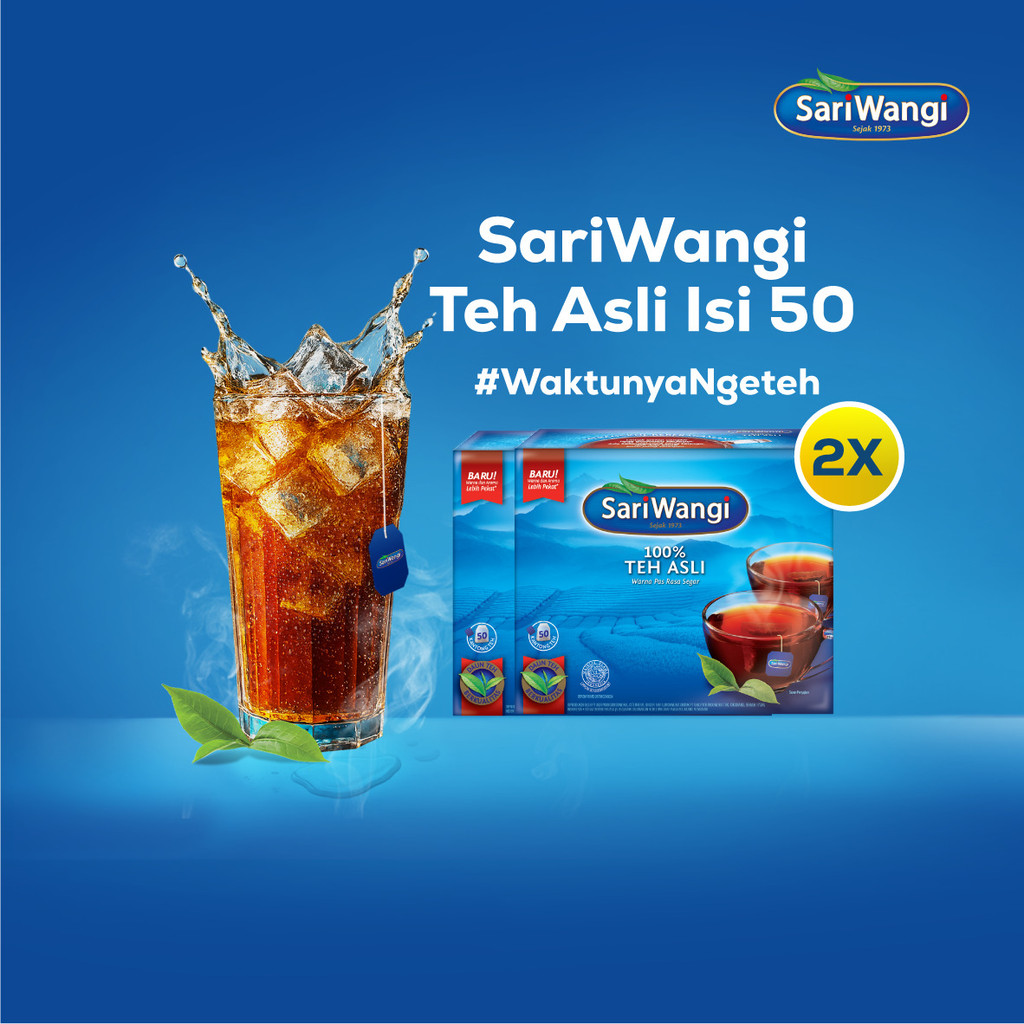 Sariwangi Teh Celup 100% Teh Hitam Asli Pilihan Indonesia 1.85G Isi 50 x 2
