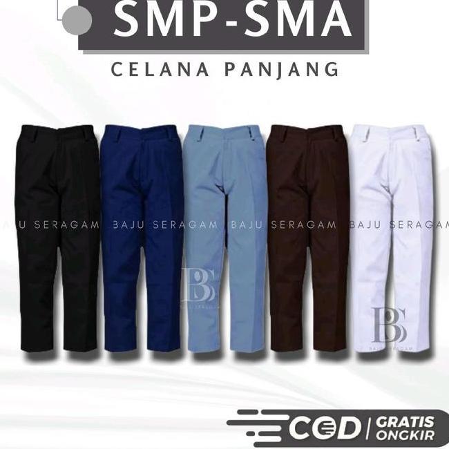 Baju Seragam Sekolah Smp Sma Celana Panjang Abu U Coklat Hitam Putih Bahan Katun Drill Celana Pria S