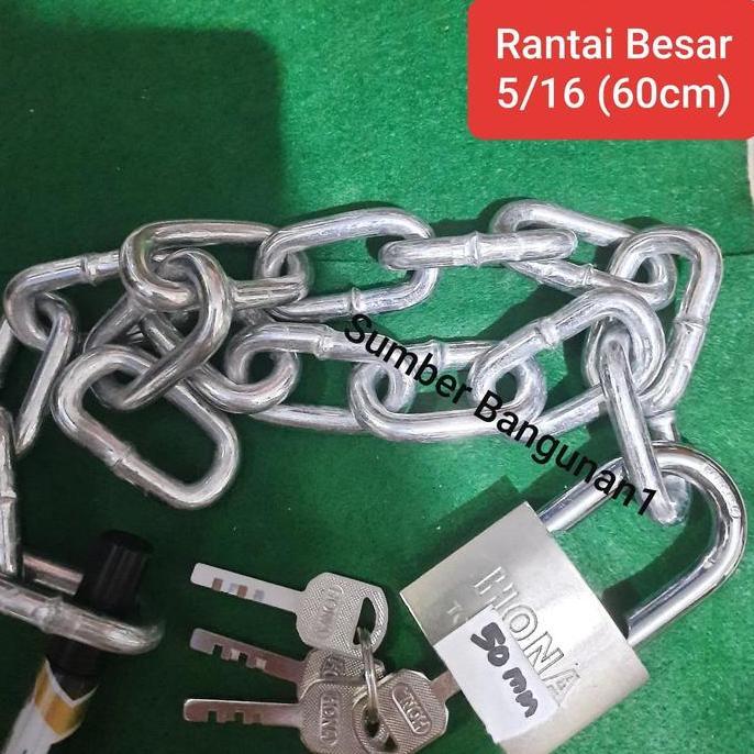 RANTAI BESAR 5/16 DAN GEMBOK 50MM RANTAI PAGAR GEMBOK RUMAH ORIGINAL DAN TERPERCAYA