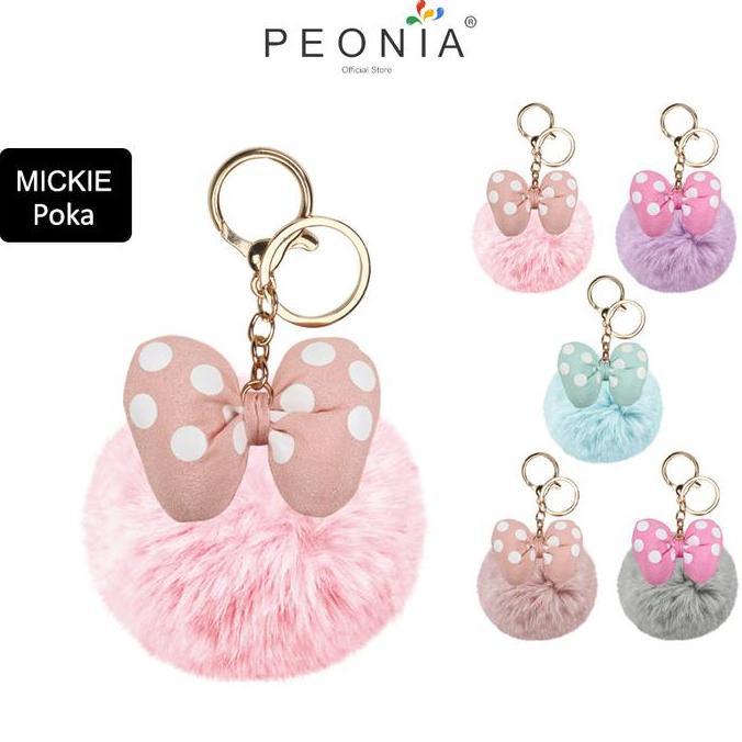 Peonia PNA POKA MICKIE Pom Pom Keychain Kunci Tas