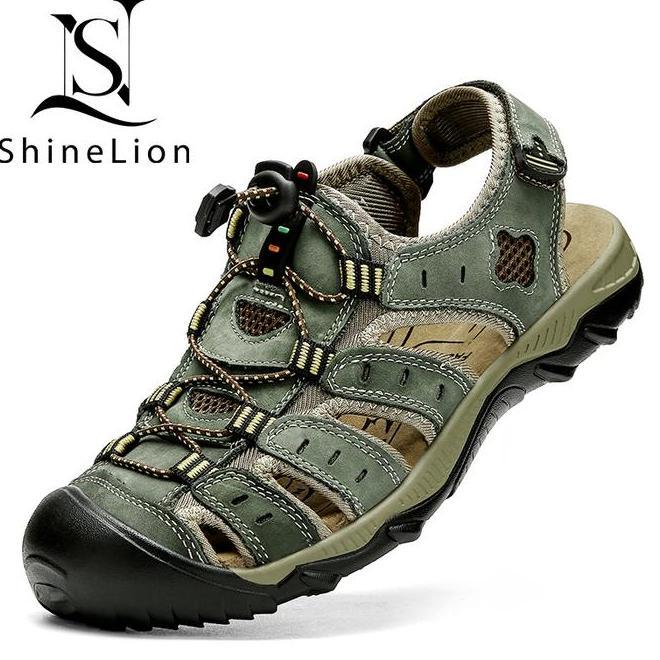 Kp2026 Sandal Kulit Pria Tapak Karet Tebal Ringan Sandal Pria Gunung Trendy Outdoor Pantai Sepatu Sa