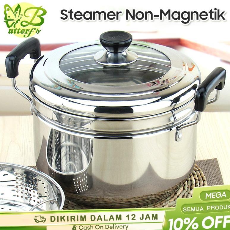 Omicko Panci Kukusan Tutup Kaca Ukuran Besar Panci Kukus 2 Susun Panci Kukus Stainless Steel Dandang