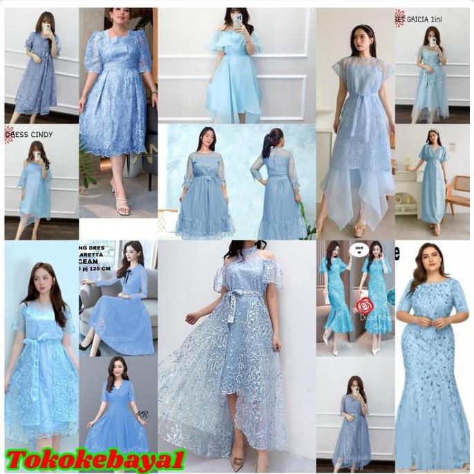TERUJI DRESS BRUKAT NATAL EDISI WARNA BIRU DRESS CHRISTMAS SKYBLUE GAUN PESTA KONDANGAN SERAGAM PERN
