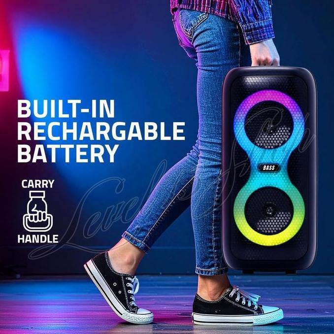 Speaker Bluetooth Karaoke Portable Free Mic KABEL RGB LED FLECO F-4295 | Salon Aktif Full Bass Termu