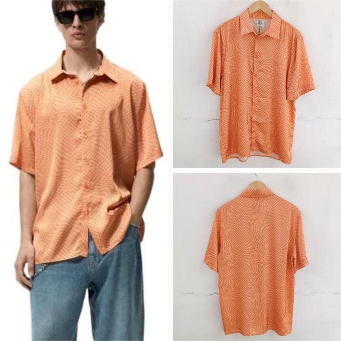ZARA MAN KEMEJA ORANGE SATIN SHIRT BARU ASLI ORIGINAL KS