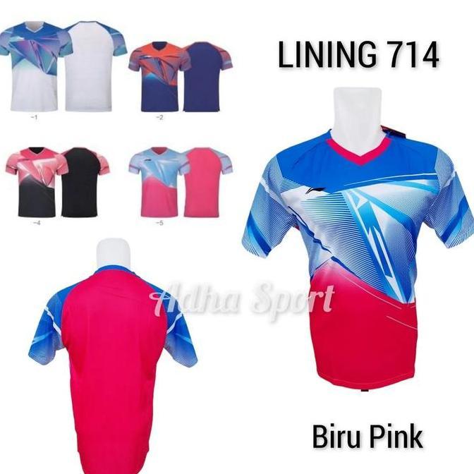 BEBAS ONGKIR - Kaos Badminton Lining 714 / L714 Biru Pink ADHASPORT
