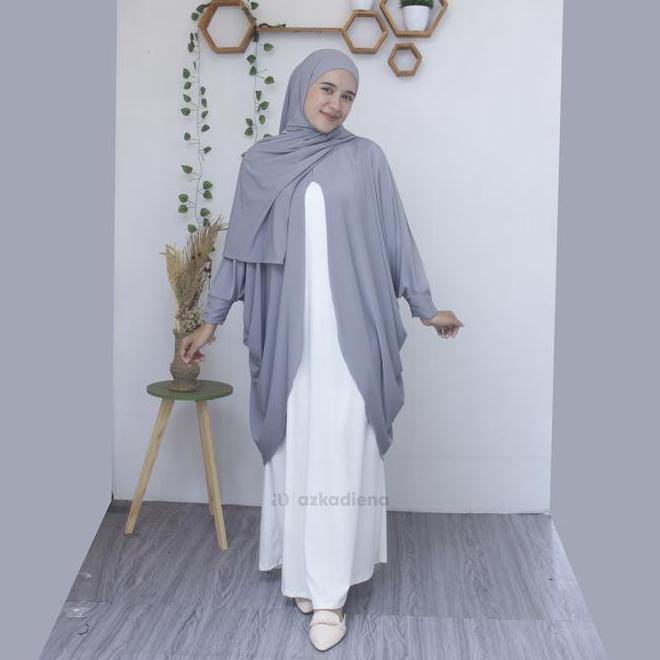 Azkadiena Alika Gamis Syari One Set 4 In 1 Jilbab Ciput Outer Dress Putih Bw Bahan Jersey Zoya Baju 