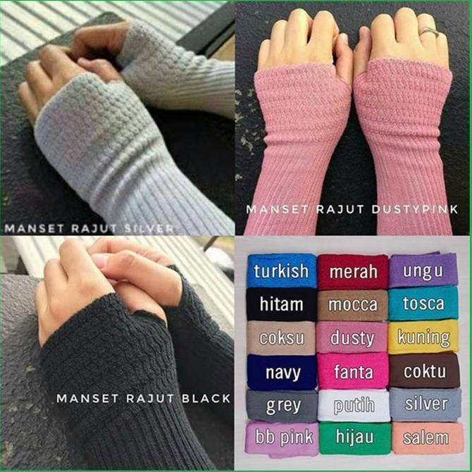 Handsock Rajut Premium Fringerles Jempol Manset Rajut Lubang Jempol Syari Handshock Rajut Bolak-Bali