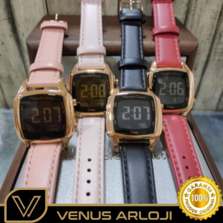 Jam Alexandre Christie AC 9355 LH LRG Wanita Rosegold Kulit Pink Muda Hitam Merah Segi Digital