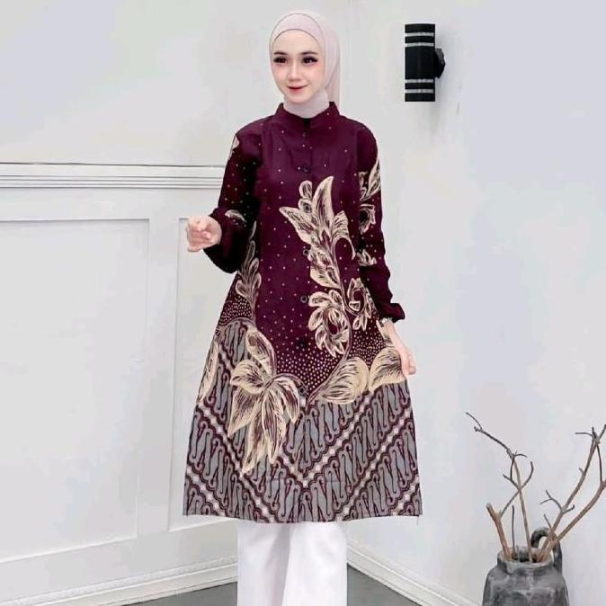 Tunik Batik Wanita Modern | Atasan Fashion Muslim Wanita Tunik Batik | Baju Batik Wanita Panjang