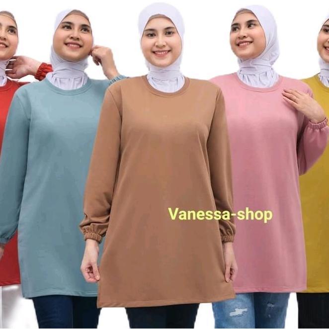Kaos Tunic Wanita Lengan Panjang Polos Tunik Dewasa Cantik