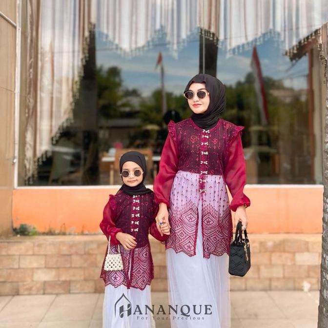 Hananque Khansa Tunik Brokat Couple Ibu Dan Anak Usia 1-13 Tahun Outer Kondangan 2025 Atasan Lebaran