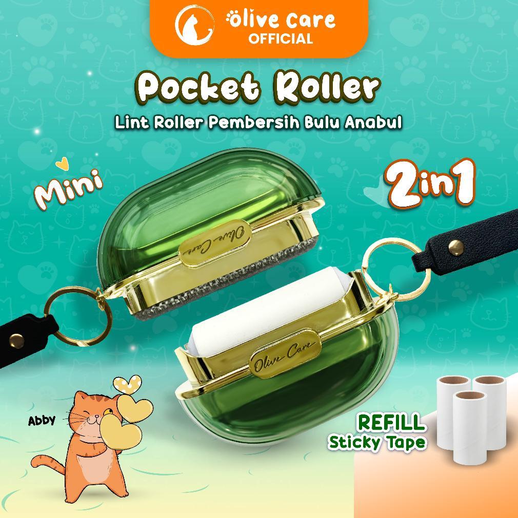Olive Care Pembersih Bulu Kucing/Anjing POCKET ROLLER Portable 2in1 Travel Mini Size Dua Sisi Stiker