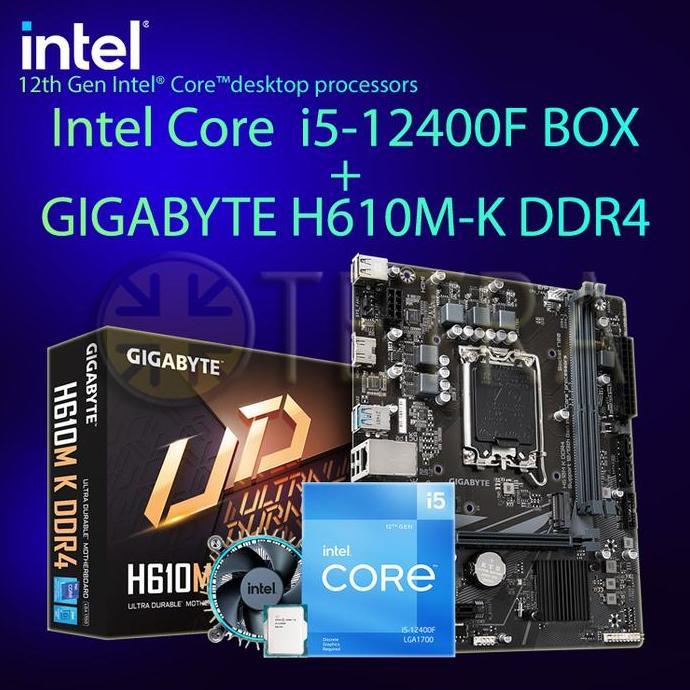BEBAS ONGKIR - [Bundle] Intel Core i5-12400F BOX + GIGABYTE H610M K DDR4 Motherboard