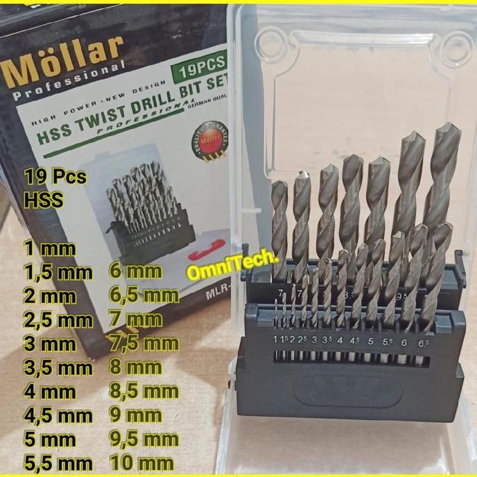 Mata Bor Besi HSS Set 19 Pcs 19Pcs Bukan Nachi 1-10mm 1 - 10 mm