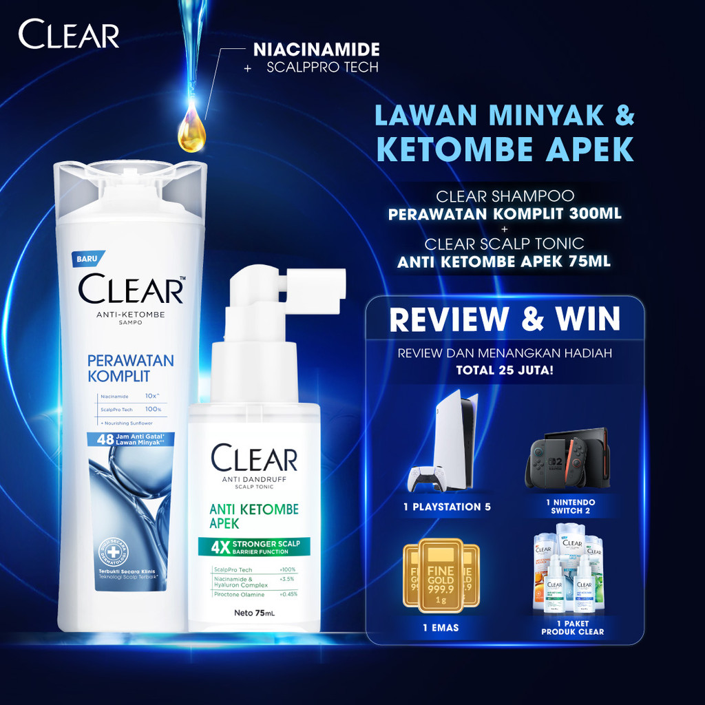 [Bundle HEMAT] CLEAR Shampoo Perawatan Komplit Anti Ketombe 300ml + CLEAR Anti Dandruff Scalp Tonic 