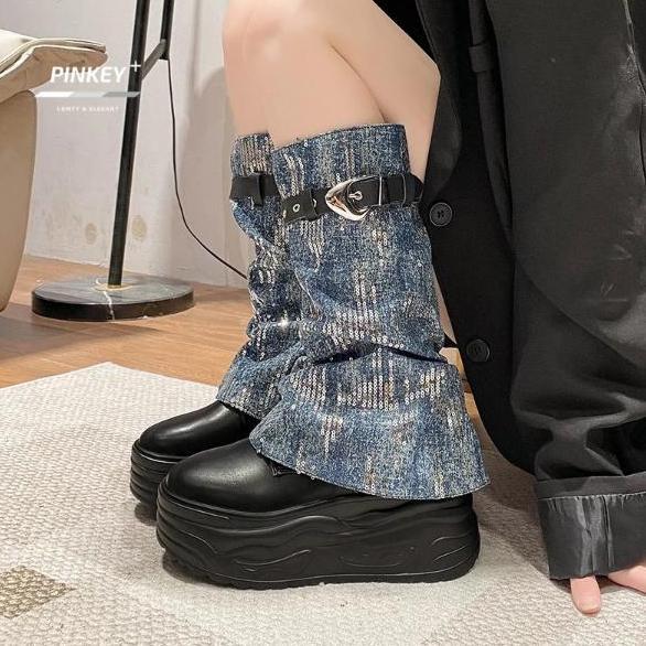 [ PINKEY ] Sepatu Long Boots Wanita Sepatu Martin Tinggi Boot Fashion Shoes P391 Karet Putih LA