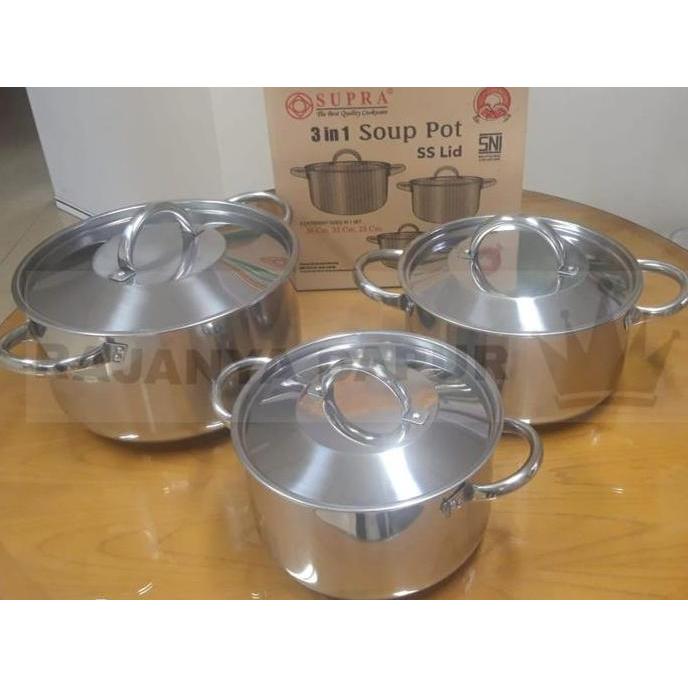 Panci supra soup pot 3 in 1 stainless steel - panci set induksi stainless steel supra - panci induks
