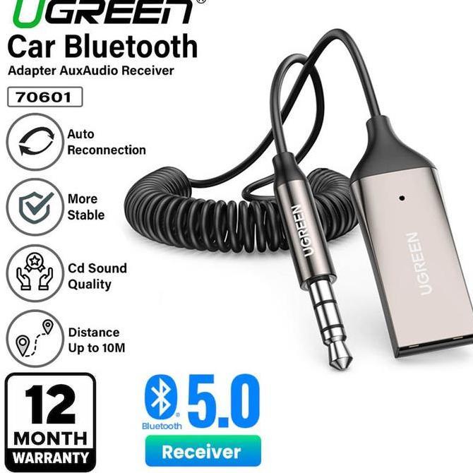 TERMURAH - Ugreen 70601 Car USB Bluetooth Receiver Jack Audio 3.5mm Aux Adapter Cable - Kabel Conver