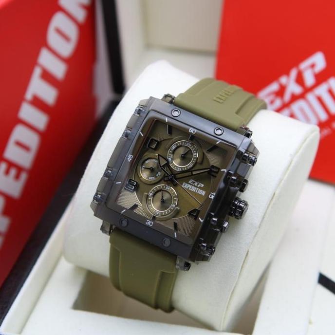 Ready JAM TANGAN EXPEDITION 6808 E6808 WANITA BLACK GREEN ARMY RUBER ORI