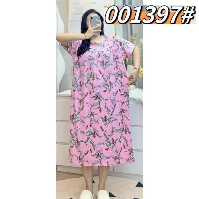 Daster Spandex Super Jumbo Murah Adem Motif Bunga Dress Tidur Wanita Bumil Import Oversize Dewasa ju