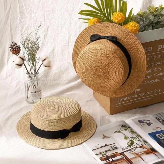 DR372 - Topi Jerami Wanita Bulat Musim Panas Anti Uv Gaya Korea - Hat Summer Women Import Topi Rajut