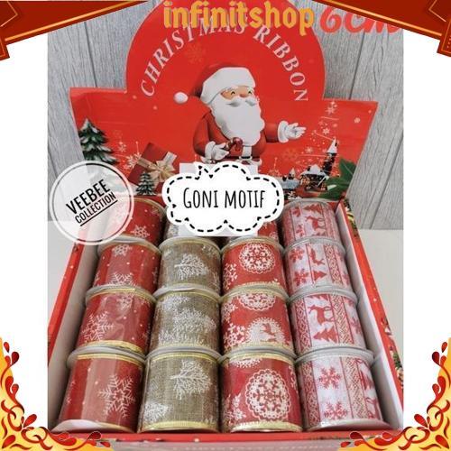 COD Pita Motif Natal 6cm goni motif tile motif/ pita roll natal/ ribbon