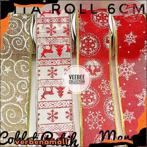 GROSIR Pita Motif Natal 6cm goni motif tile motif/ pita roll natal/ ribbon